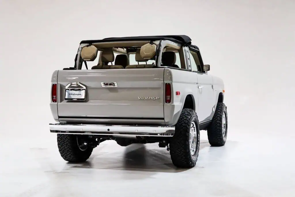 Vintage off-road vehicle with retro design, beige interior, and rugged tires, showcasing a classic automotive style for vintage and modern car enthusiasts.