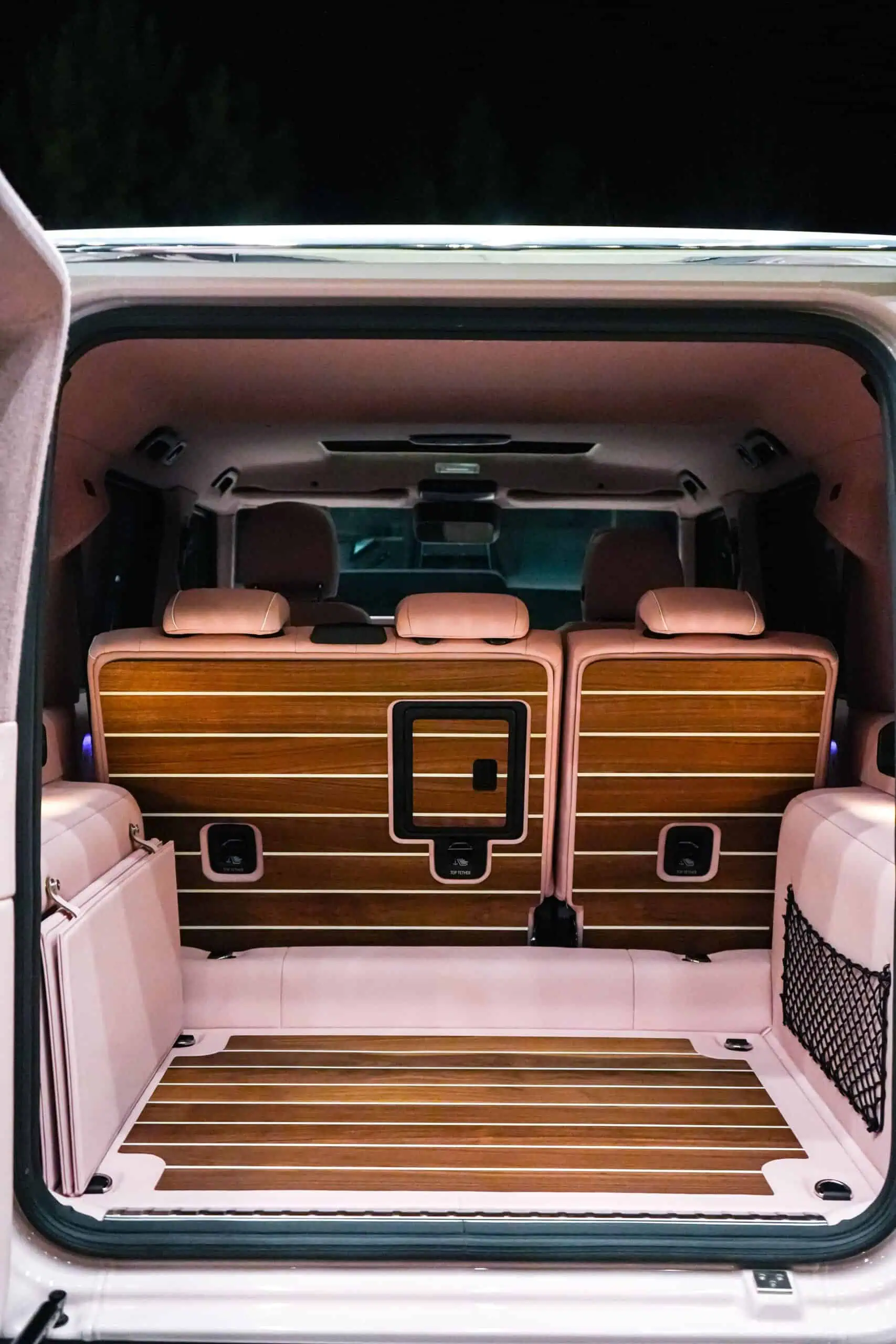 High-quality vintage modern van with handcrafted wood paneling and leather seats, perfect for luxury travel and stylish transportation.